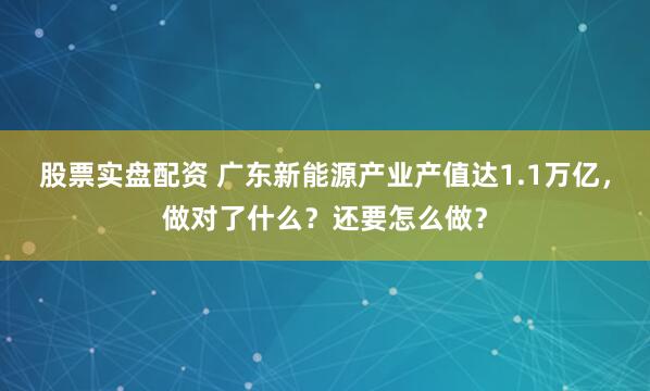 股票实盘配资 广东新能源产业产值达1.1万亿，做对了什么？还要怎么做？